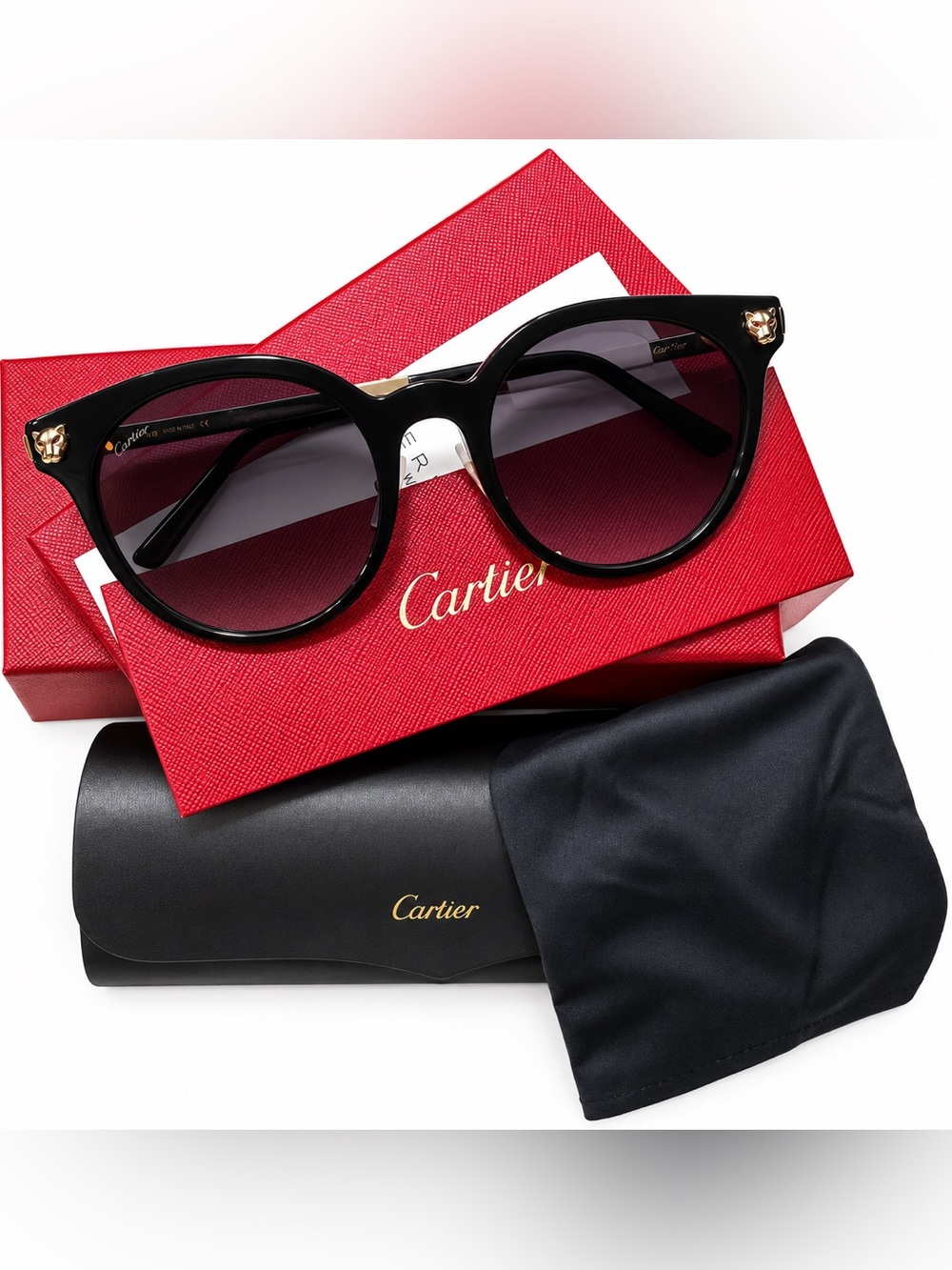 Cartier Panthère Sunglasses Black Gold NWT 54-19-145